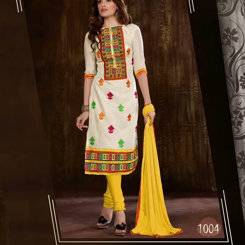 V&V Buy Off White Yellow Orange Cotton Dress Material