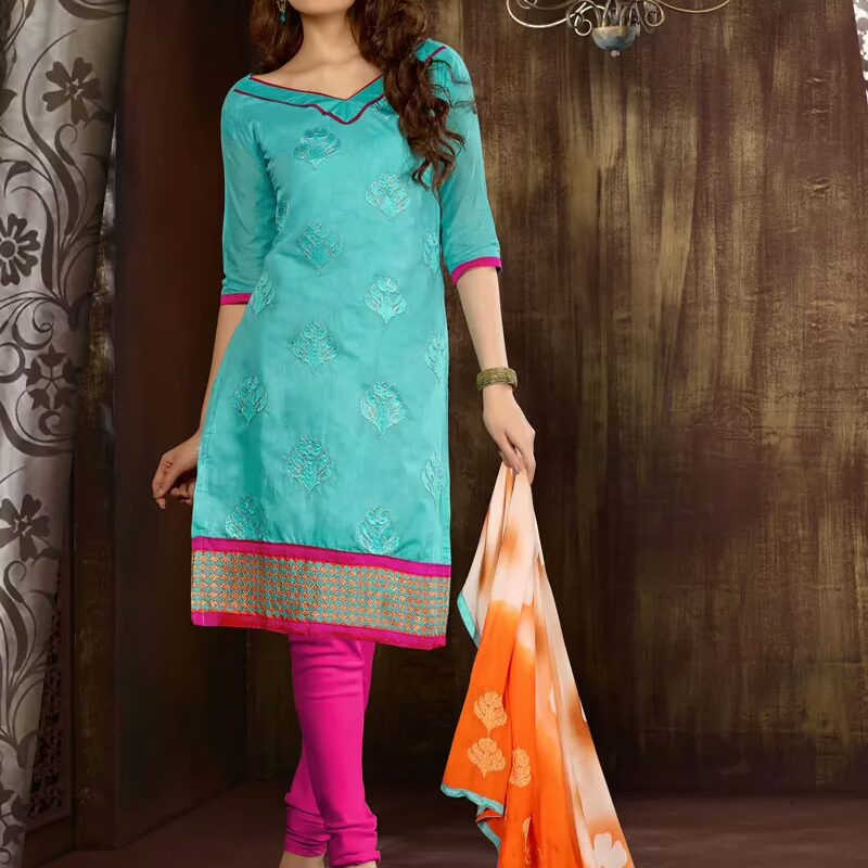 V&V Buy Blue Pink Dress Material