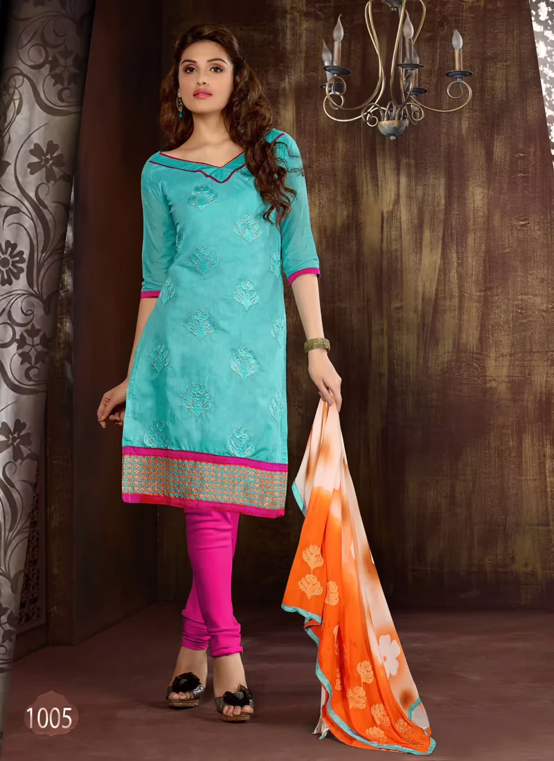 V&V Buy Blue Pink Dress Material