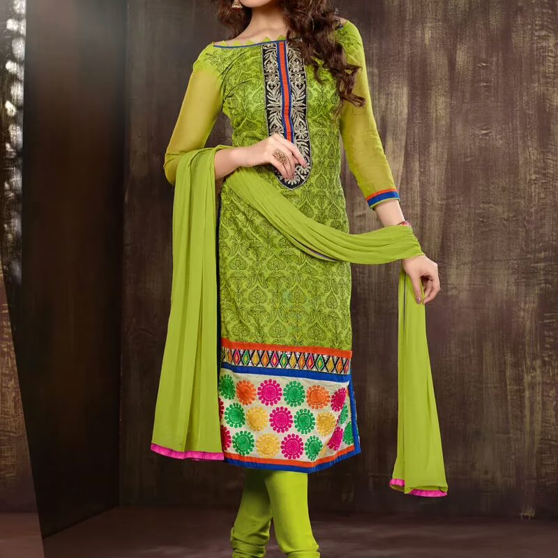 V&V Buy Parrot Green Cotton Dress Material
