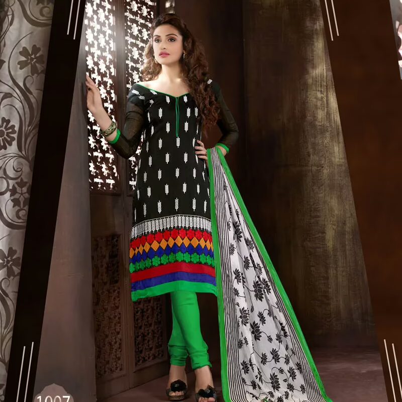 V&V Buy Black Green Dress Material