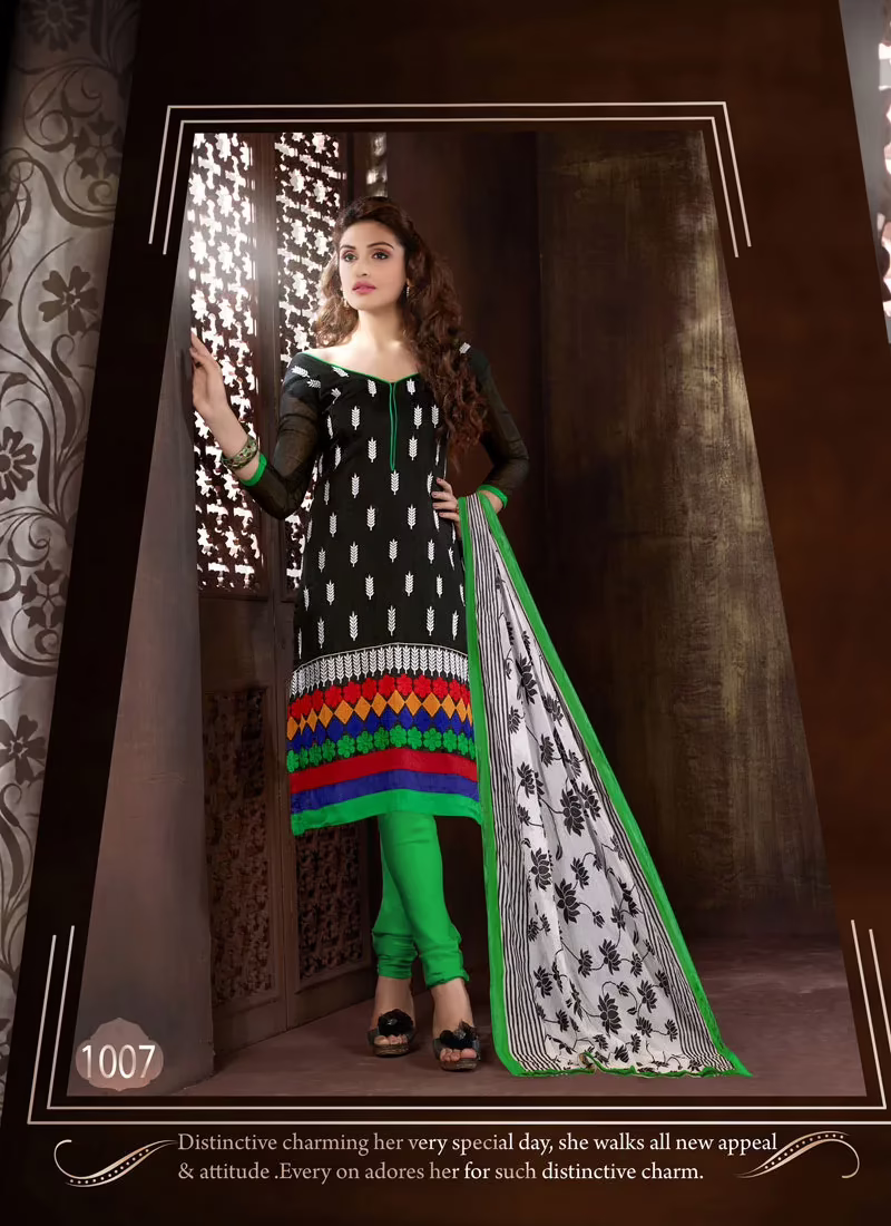 V&V Buy Black Green Dress Material