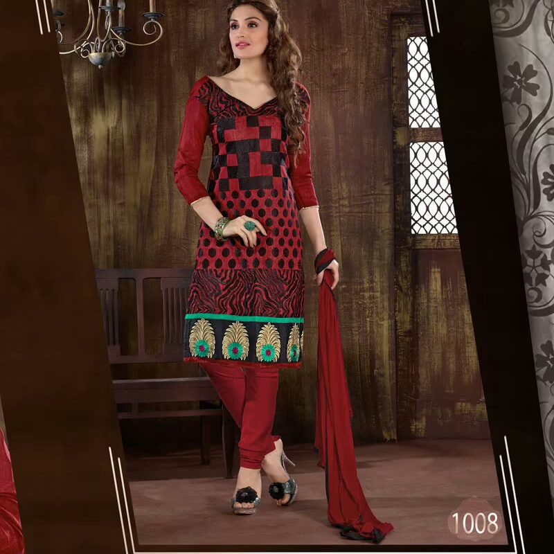 V&V Buy Maroon Cotton Dress Material