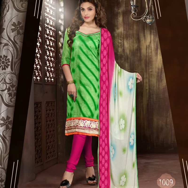 V&V Buy Green Pink Cotton Dress Material