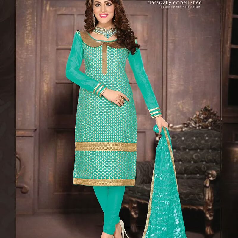 V&V Embroidered Chanderi Cotton Churidar Dress Material