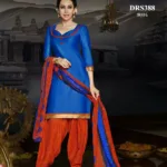 V&V Red Blue Karishma Kapoor Patiala Cotton Dress Material
