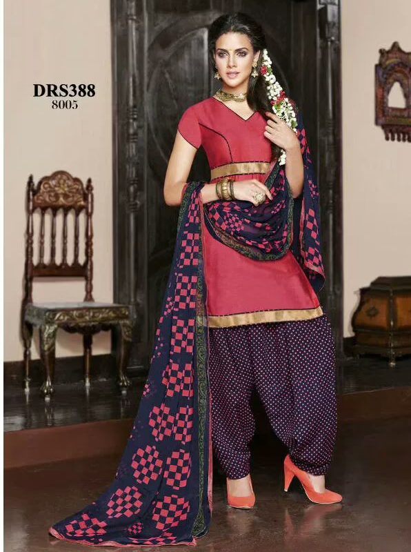 V&V Yellow Pink Karishma Kapoor Patiala Cotton Dress Material