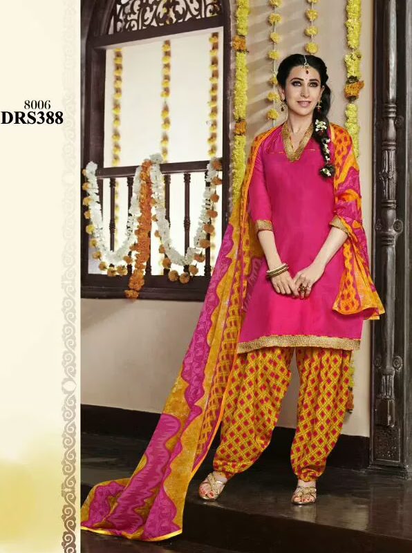 V&V Latest Printed Black Karishma Kapoor Patiala Cotton Dress Material