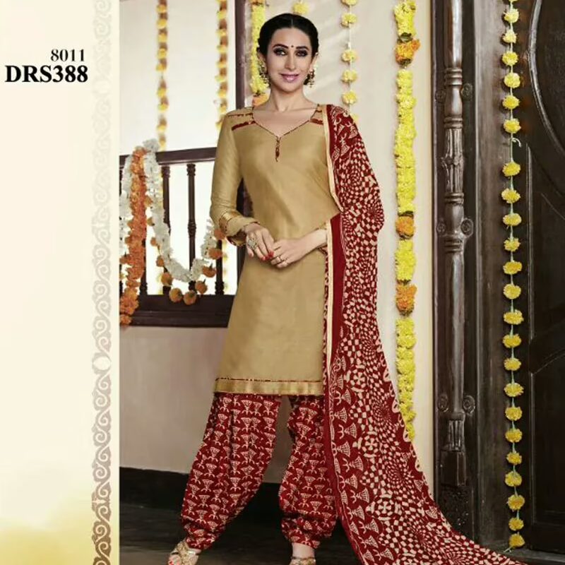 V&V Latest Cream Karishma Kapoor Patiala Cotton Dress Material