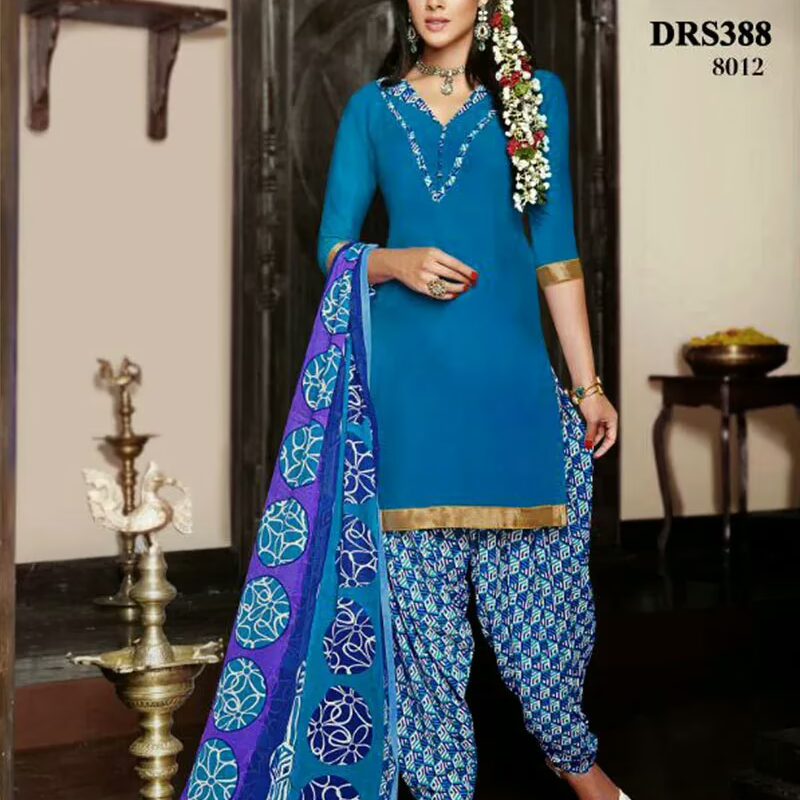 V&V Blue Karishma Kapoor Patiala Cotton Dress Material