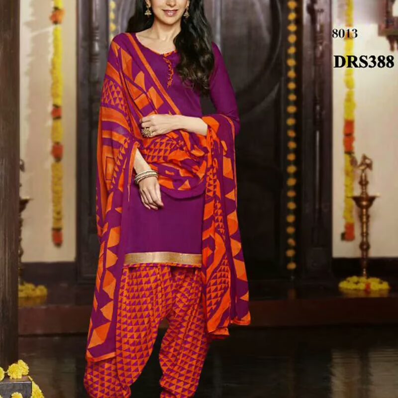 V&V Purple Karishma Kapoor Patiala Cotton Dress Material