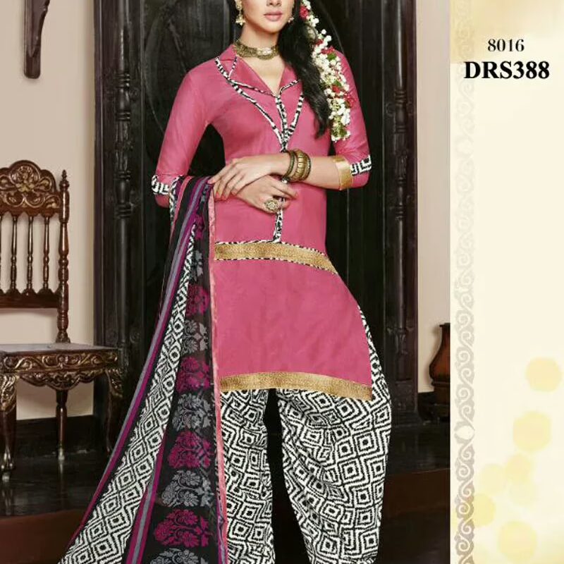 V&V Latest Style Printed Karishma Kapoor Patiala Cotton Dress Material