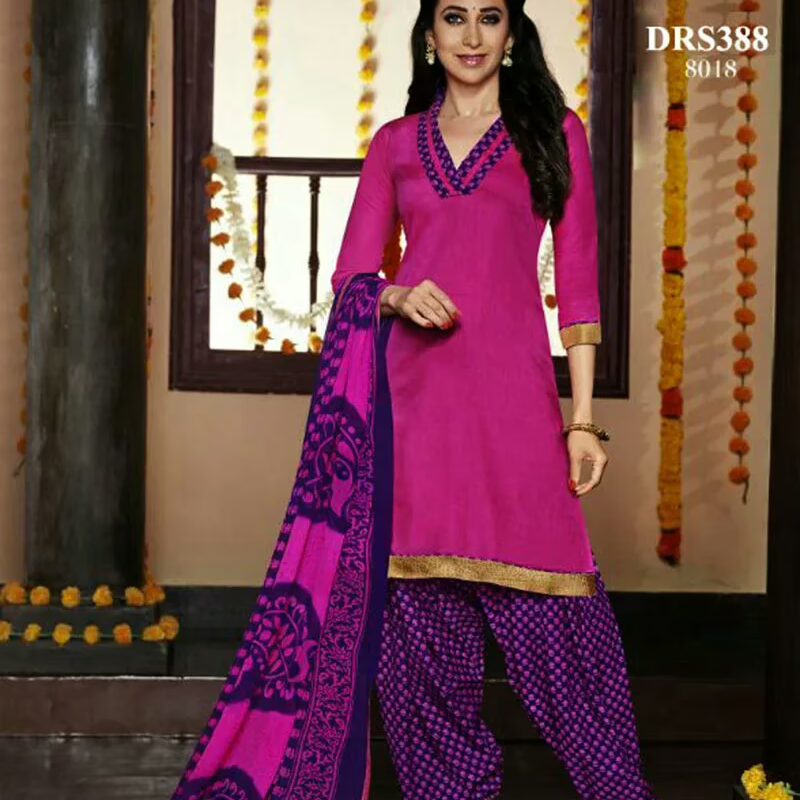 V&V Latest Pink Designer Karishma Kapoor Patiala Cotton Dress Material