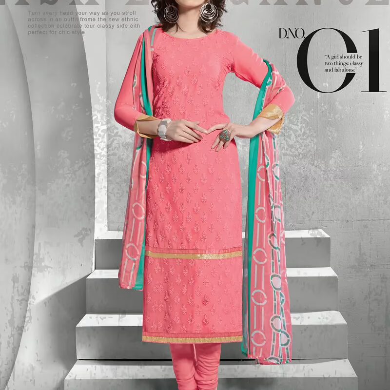 V&V Buy Schiffl Work Peach Dress Material