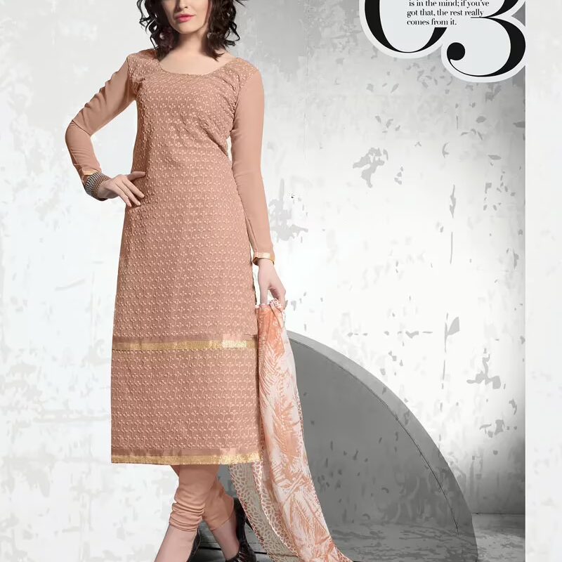 V&V Online Shopping For Nut Brown Schiffli Dress Material