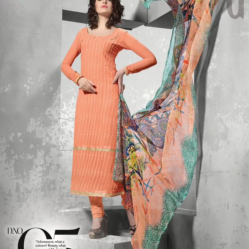V&V Latest Schiffli Orange Dress Material