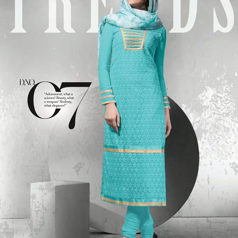 V&V Sky Blue Gorgeous Schiffli Dress Material