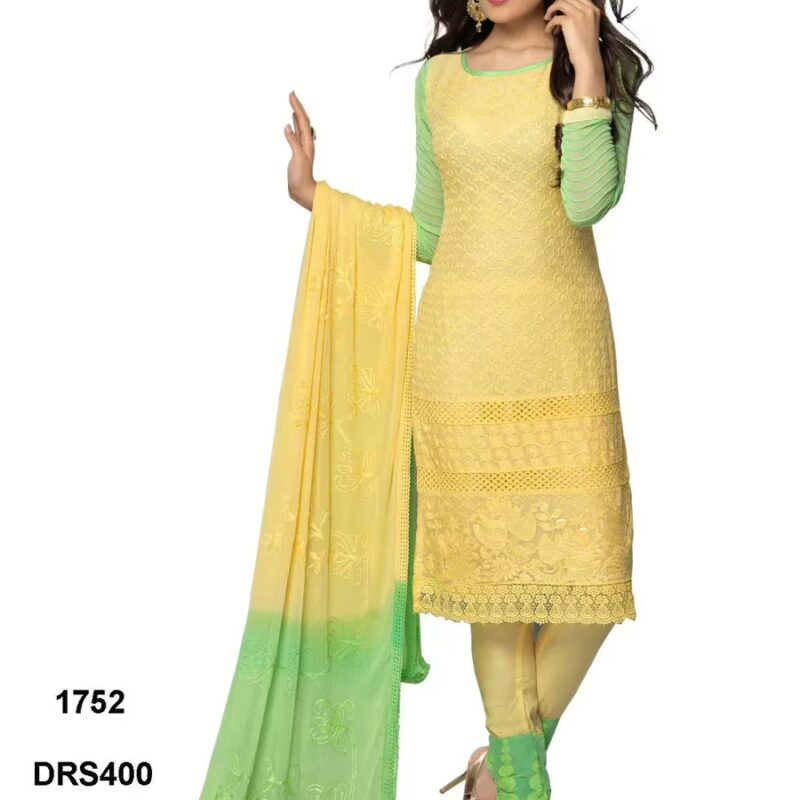 V&V Latest Pure Chiffon Yellow & Parrot Color Dress Material