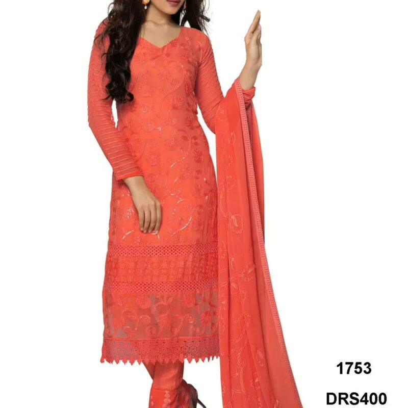 V&V Latest Pure Chiffon Red Color Dress Material