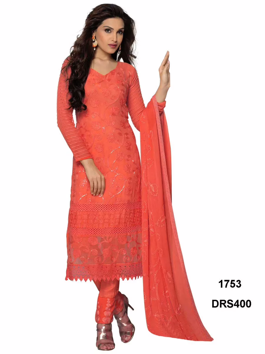 V&V Latest Pure Chiffon Red Color Dress Material