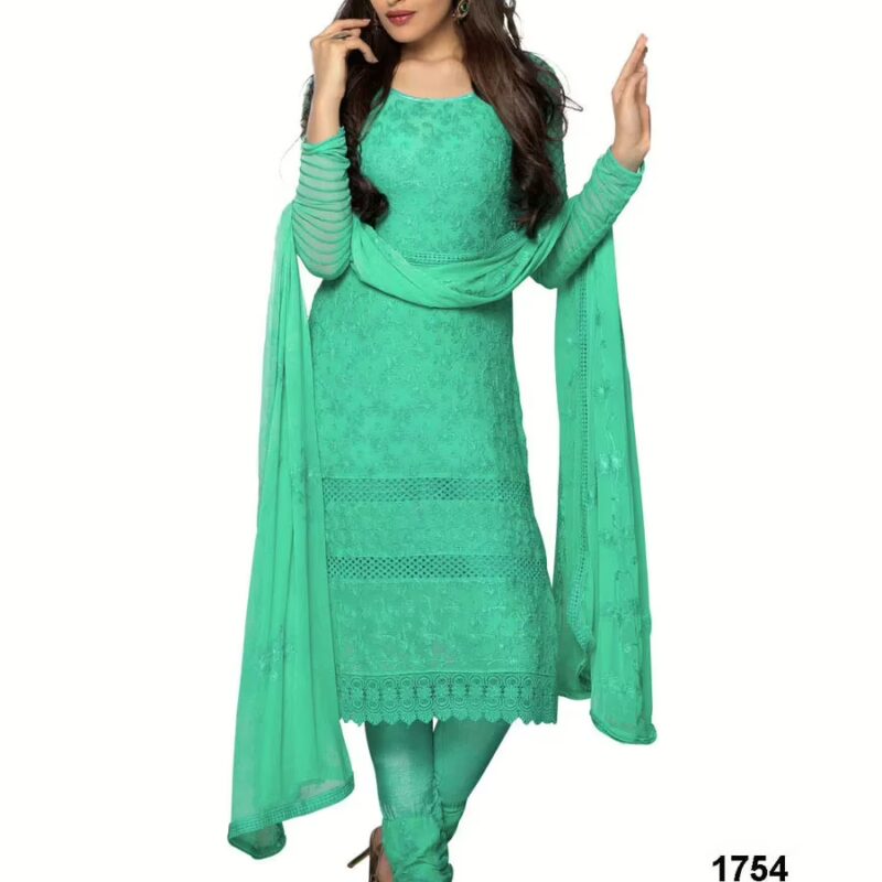 V&V Latest Pure Chiffon Green Color Embroidered Work Dress Material