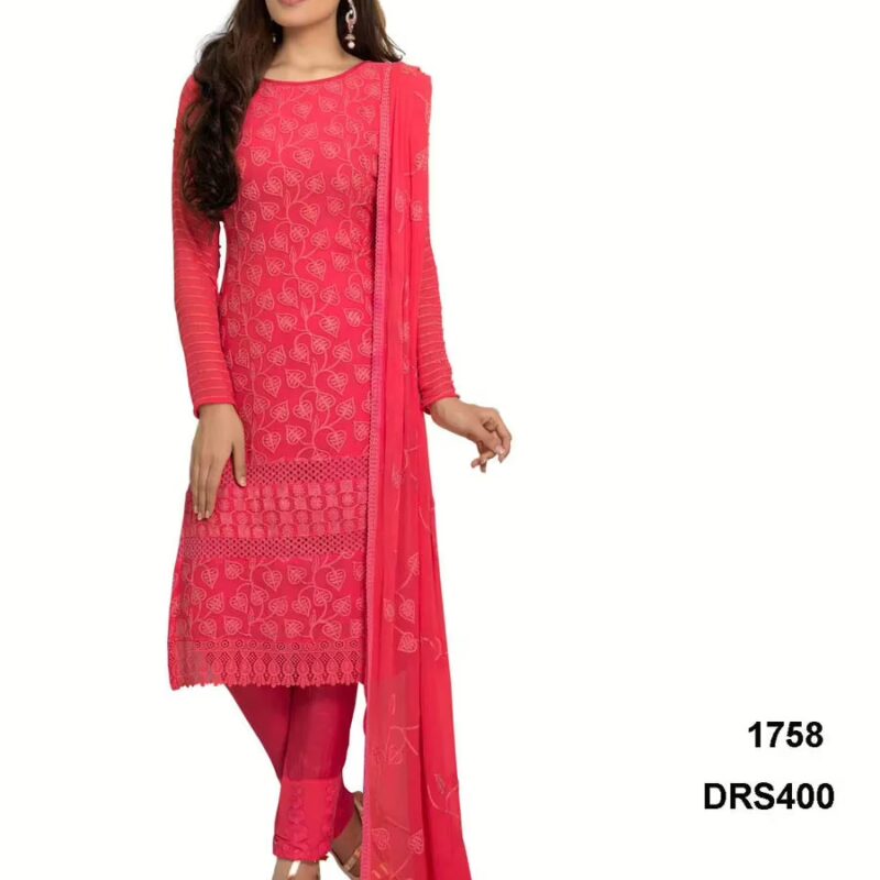 V&V Latest Pure Chiffon Peach Color Dress Material