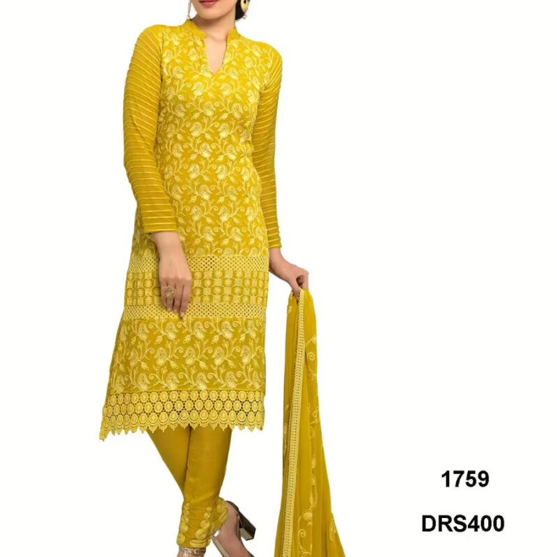 V&V Latest Pure Chiffon Golden Yellow Color Dress Material