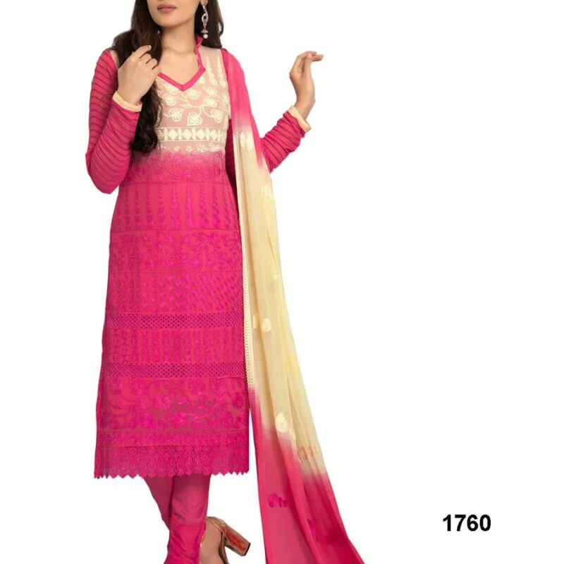 V&V Latest Pure Chiffon Pink & Cream Color Dress Material