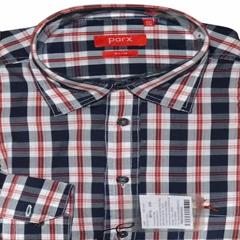 Parx Maroon & Black Full Sleeves Cotton Shirt