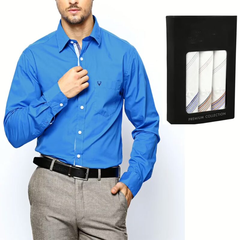 Raymond Men Poly blended Shirt Fabric_Blue Free Hankerchief