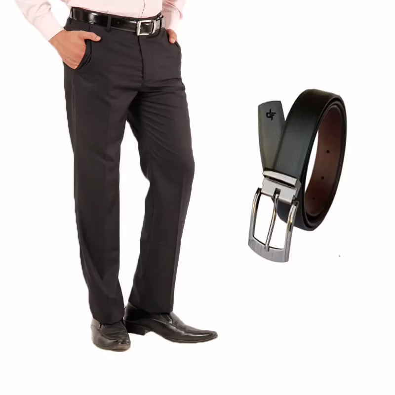 Raymond Black Poly Blended Trouser Fabric Free Belt
