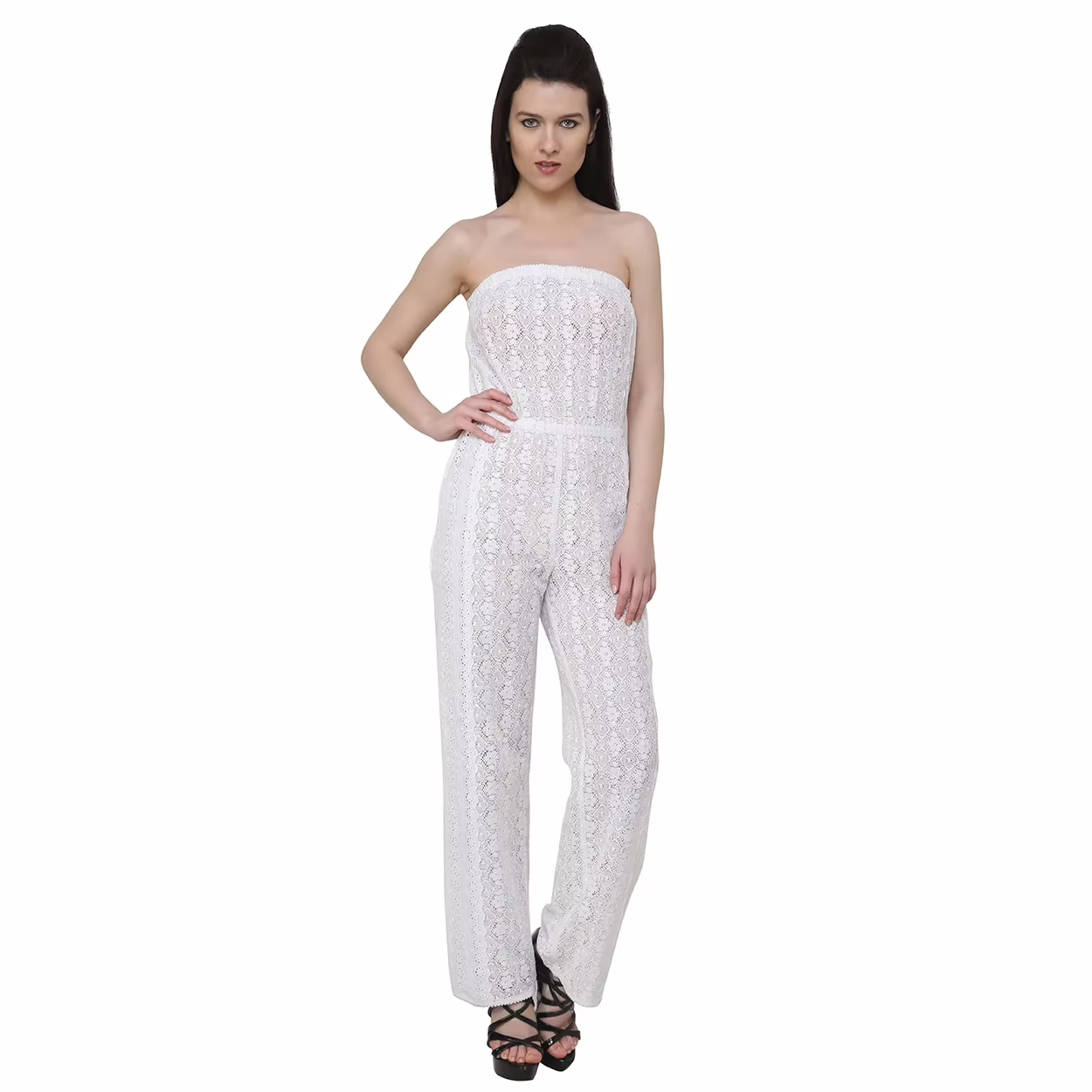 Chiktones Cotton White offshoulder Net Jumpsuit