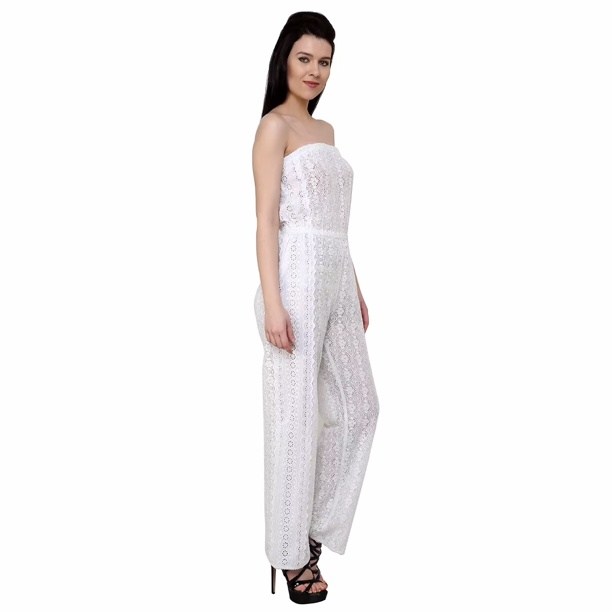 Chiktones Cotton White offshoulder Net Jumpsuit - Image 3