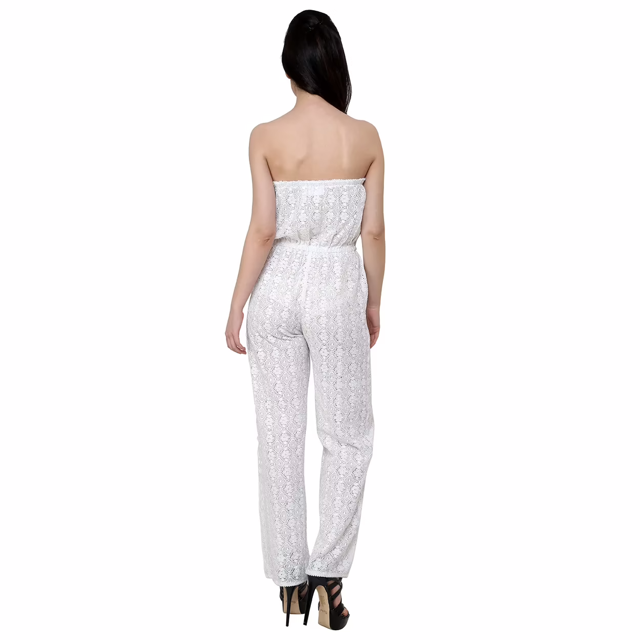 Chiktones Cotton White offshoulder Net Jumpsuit - Image 2