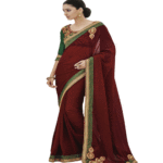 Wine Colour Georgette Traditional Designer Occation Wear Saree With Matching Blouse Piece