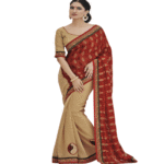 Red Colour Brasso Traditional Designer Occation Wear Saree With Matching Blouse Piece
