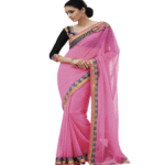 Pink Colour Chiffon Traditional Designer Occation Wear Saree With Matching Blouse Piece