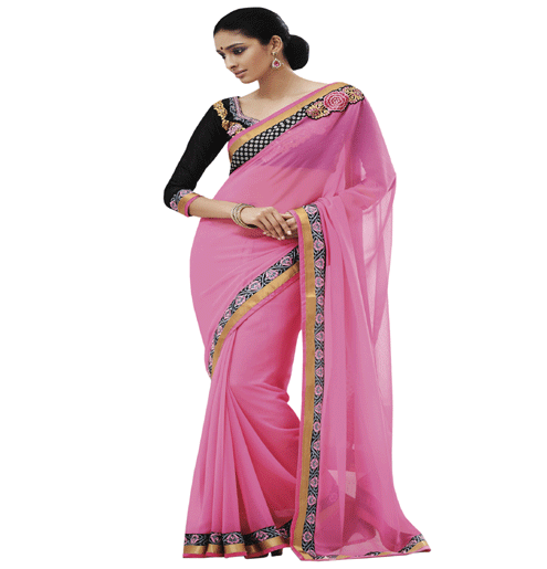 Pink Colour Chiffon Traditional Designer Occation Wear Saree With Matching Blouse Piece