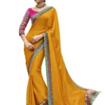 Turmeric Satin Chiffon Traditional Designer Saree With Matching Blouse Piece