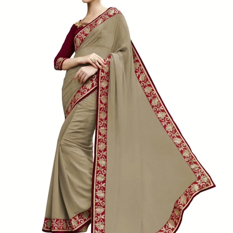 Chikoo Traditional Designer Saree With Matching Blouse Piece