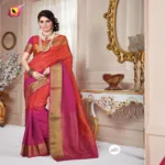 Meera Orange Tussar Jacqard Silk Saree