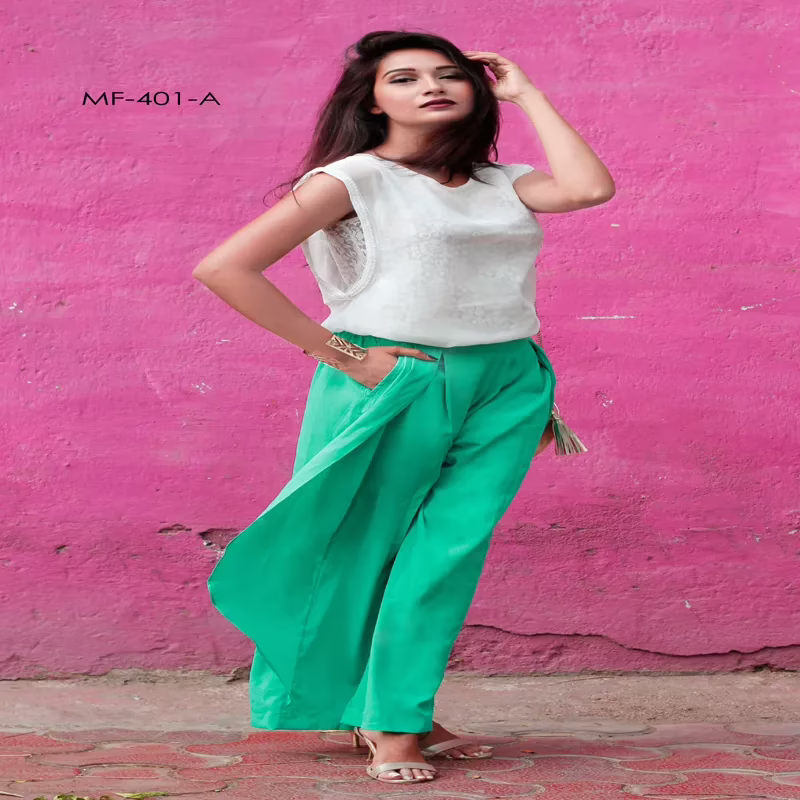 Mizzoli Sea Green Front Pleated Plazzo Pant