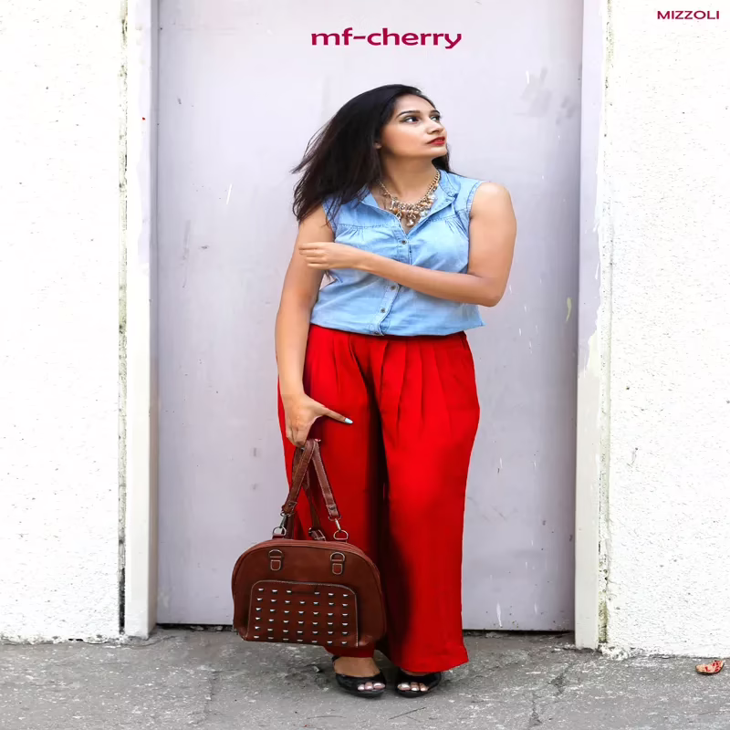 Mizzoli Cherry  Red Front Pleated Plazzo Pant