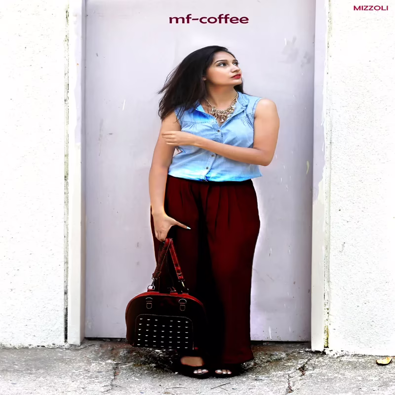 Mizzoli Dark Coffee Front Pleated Plazzo Pant