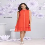 Mizzoli Orange Georgette Double Layer Tunic Top