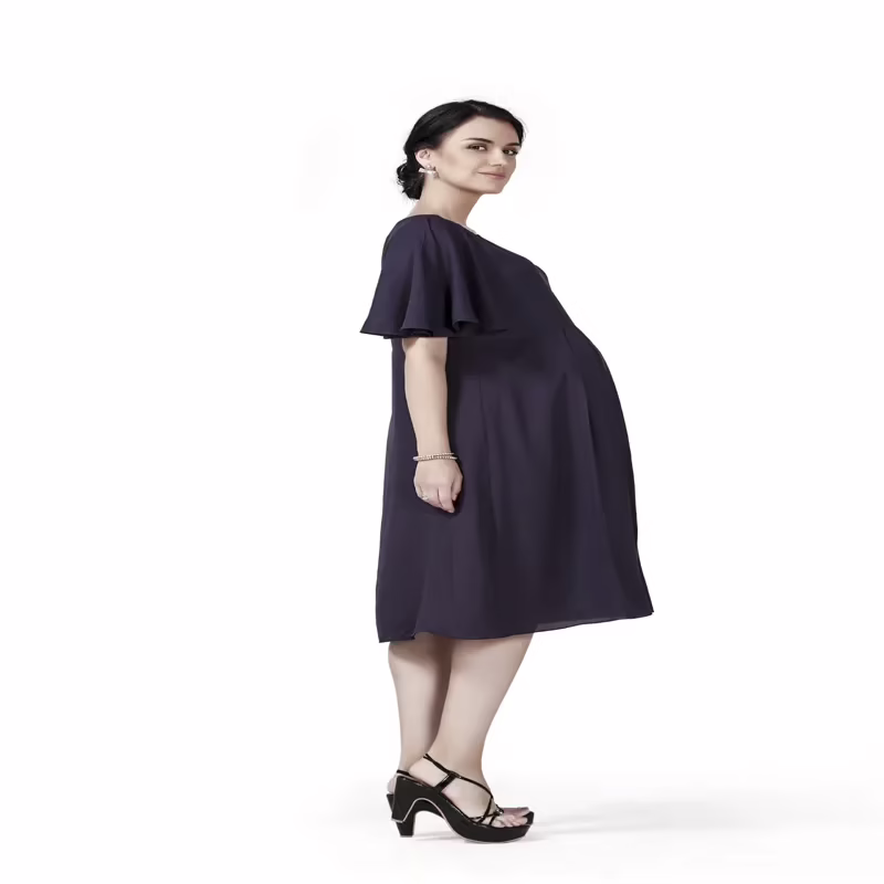 Radiation Safe- Confortable knee length maternity dress with flare sleeves - Image 3