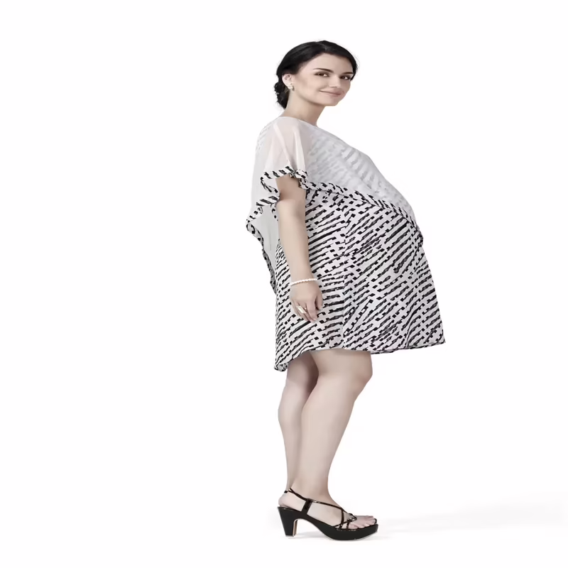 Radiation Safe-Stylish comfortable round Geo Print dress with a cape - Image 3