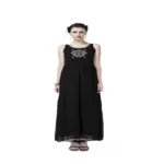 Radiation Safe stylish And Comfortable Round Neck Gold Embroidery Long Maternity Dress