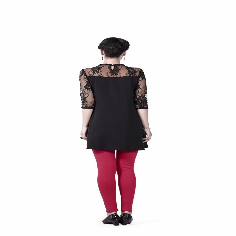 Radiation Safe Stylish Lace Yoke And Sleeve Solid Grey Maternity Tunic - Image 2