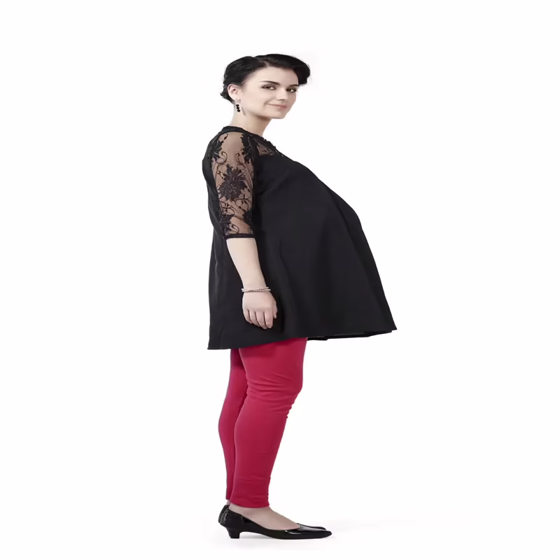 Radiation Safe Stylish Lace Yoke And Sleeve Solid Grey Maternity Tunic - Image 3